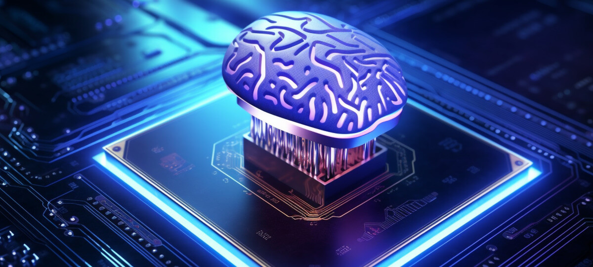 um cérebro ligado a um chip em referência a machine learning