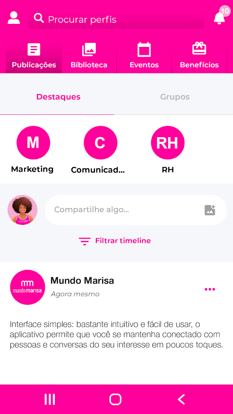 Aplicativo Marisa interface