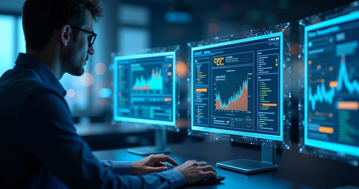 Monitoramento de segurança cibernética com interface digital de AWS GuardDuty exibida em tela ultrarrealista