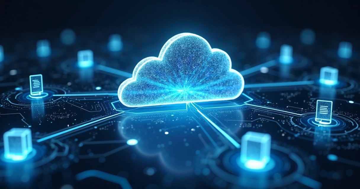 Representação de infraestrutura cloud com arquitetura serverless e escala automática