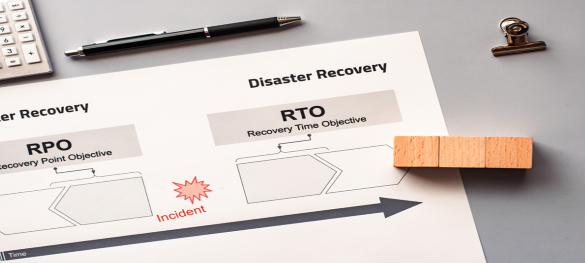 desenho explicativo mostrando a diferença entre rto e rpo no disaster recovery